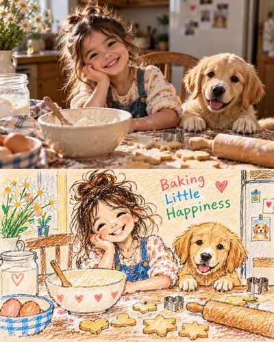 Child sleeps in blanket fort beside golden puppy at bedtime