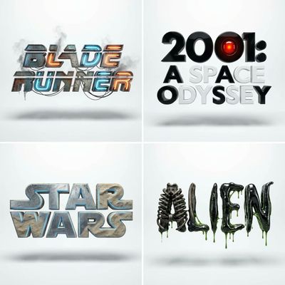 Floating typographic letters form a luxurious sci-fi movie poster