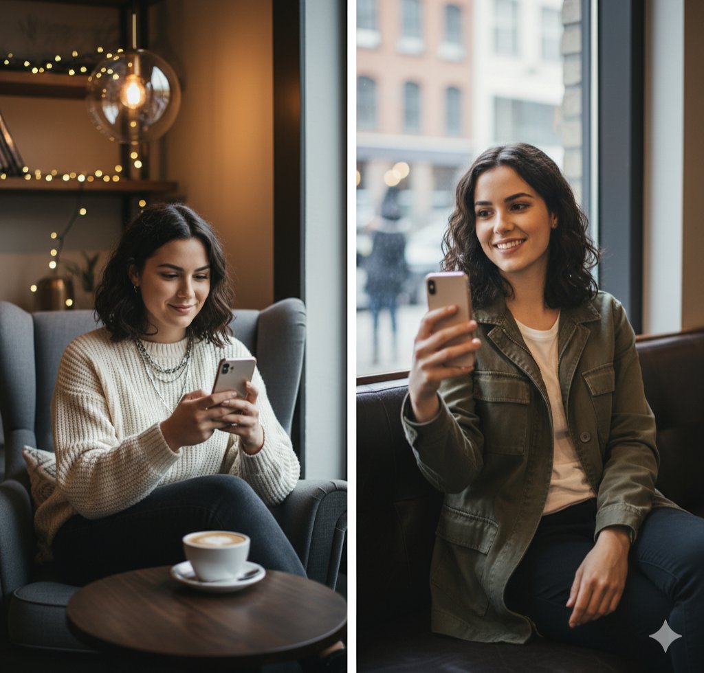 Cozy Moments at the Cafe: A Split-Screen Style