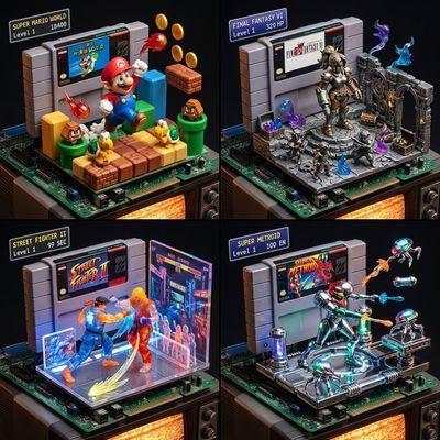 16-Bit Worlds in 3D Diorama Grid