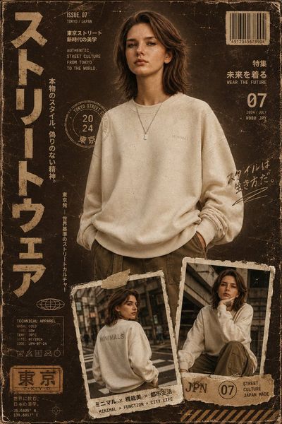 A warm brown vintage cover with Japanese street fashion typography