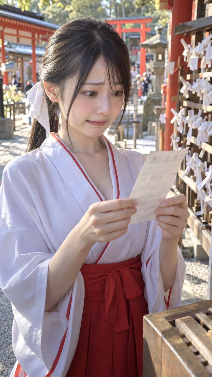 Shrine Maiden Freezes After Drawing a Terrible Fortune Slip