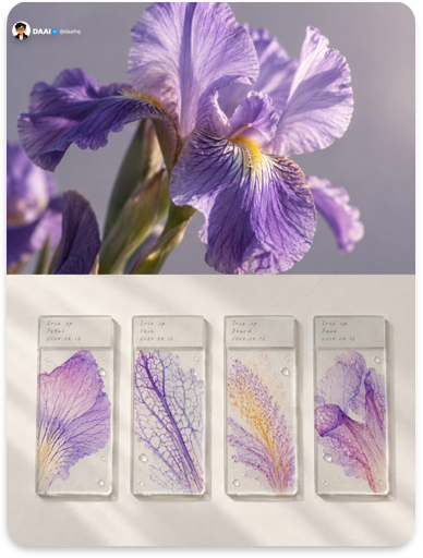 Botanical specimen sliced into glass microscope slides on dark surface