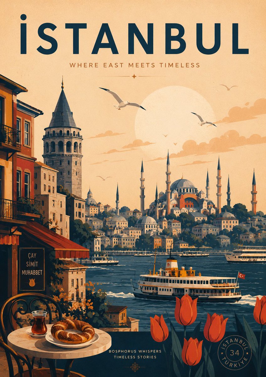 Istanbul's skyline glows warmly under a golden sunset sky