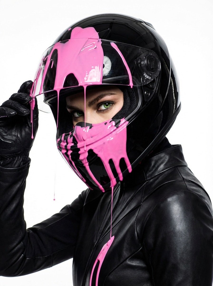 Neon-Infused Motorcycle Fashion in Ultra-Realistic Detail