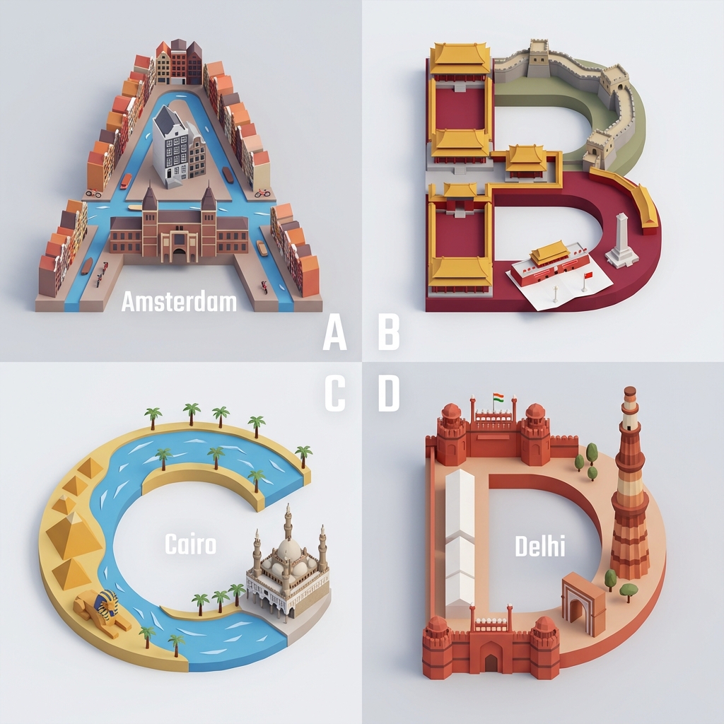 Alphabetic Landmarks: A World Tour in Low Poly