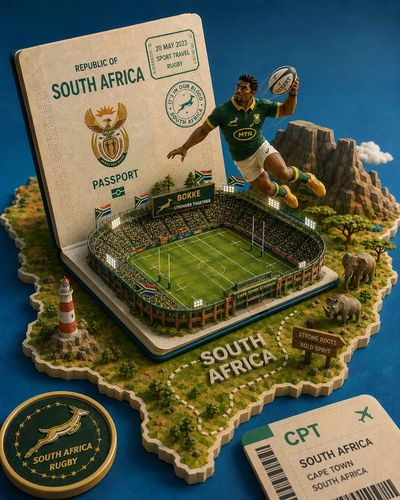 A vibrant Brazilian football stadium emerges from an open passport diorama