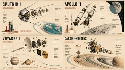 Origami spacecraft floats through a cosmic paper exhibition poster
