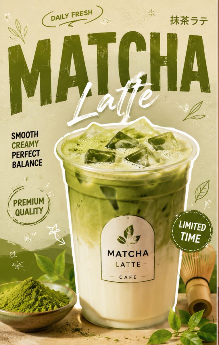 Matcha Latte poster with green gradients and minimalist Japanese style