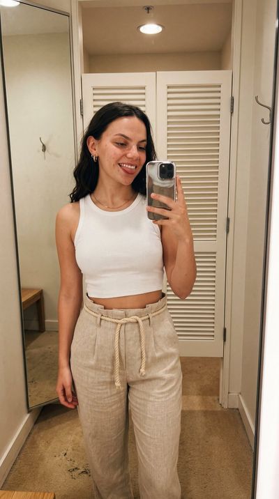 Intimate Fitting Room Portrait with Natural Charm