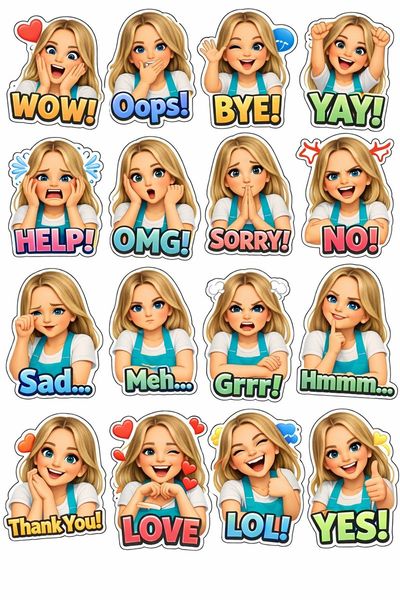 Vibrant 3D Cartoon Girl Sticker Pack