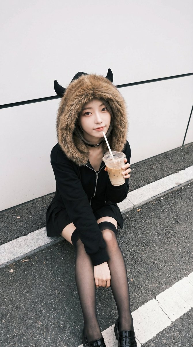 Urban Mischief: Little Devil with Iced Latte on the Curb