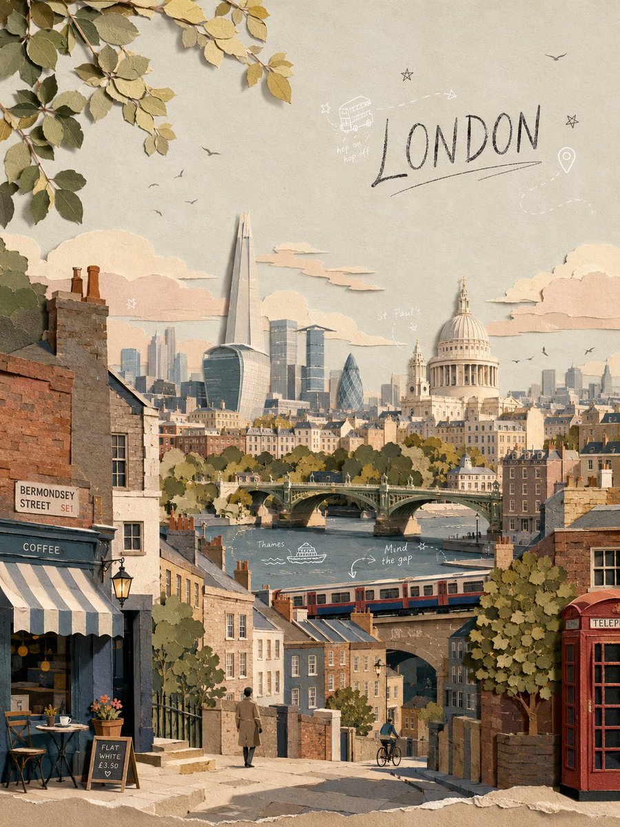 Layered paper diorama shows London's historic and modern coexistence