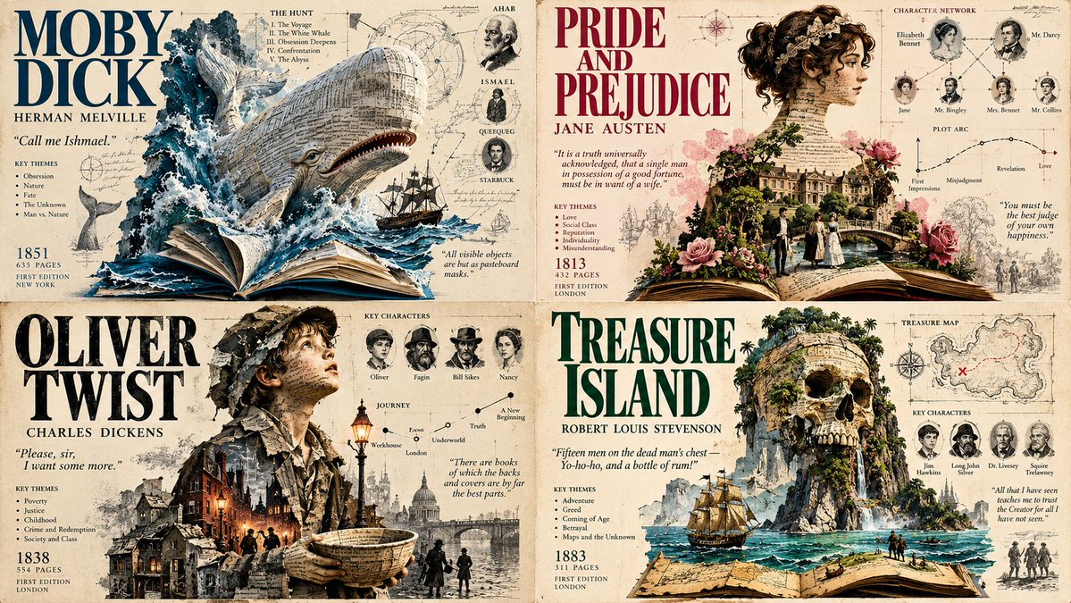 Floating literary hero emerges from classic novel's typographic layers