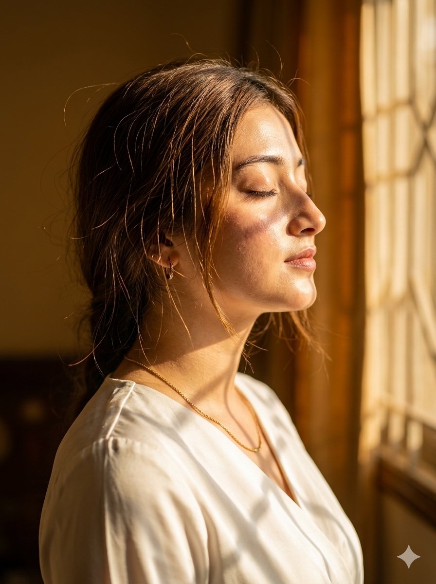 Golden Sunlit Portrait of a Young Woman