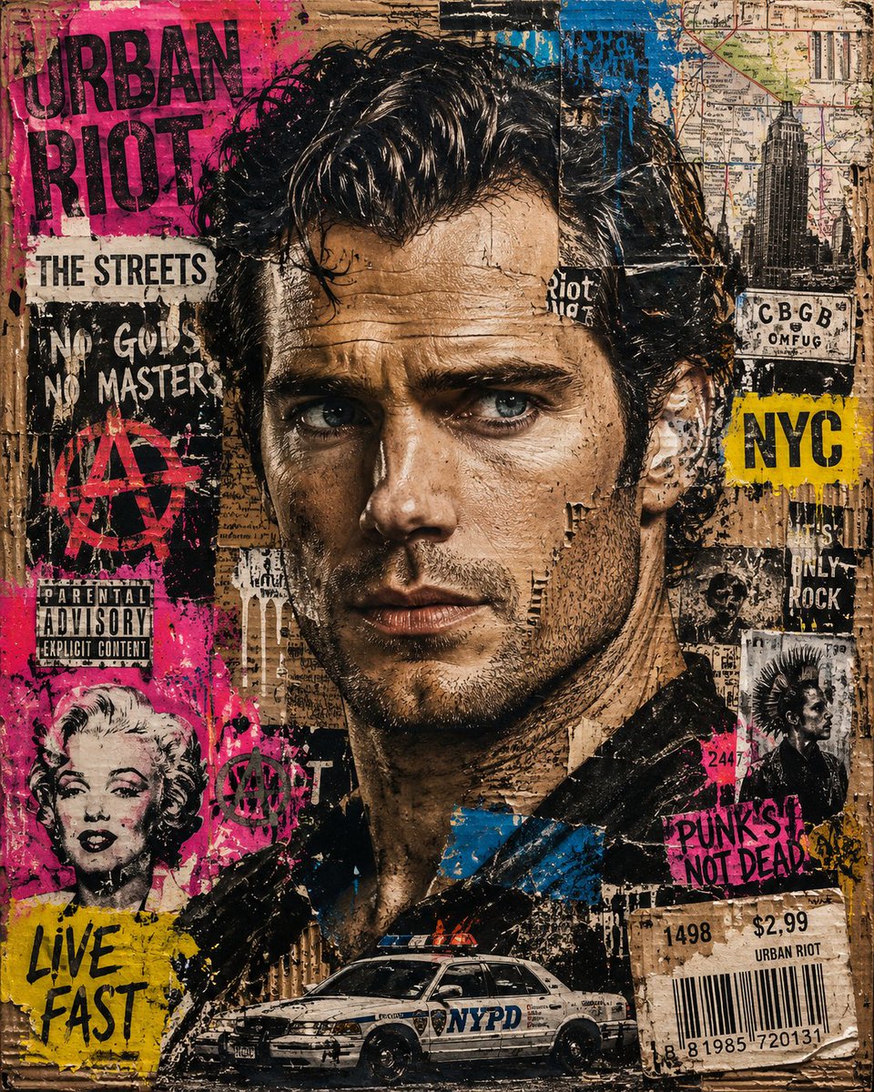 Urban Icon: A Gritty Collage Portrait of Masculine Strength