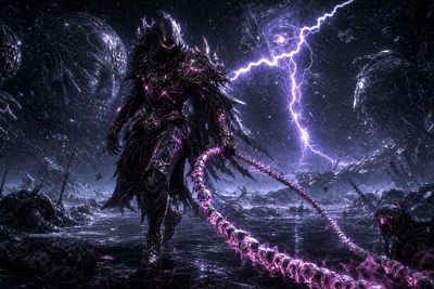 Obsidian Hunt stalks frozen battlefield with neon magenta fractures