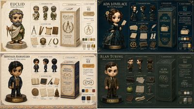 Four legendary mathematicians immortalized as collectible chibi vinyl figures