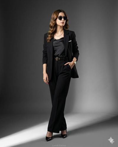 Charcoal Elegance: Editorial Power Suit Portrait