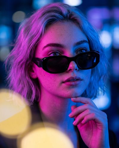 Neon Light & Confidence: Cinematic Portrait of a Woman