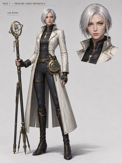 A detailed character design specification system with eight pages