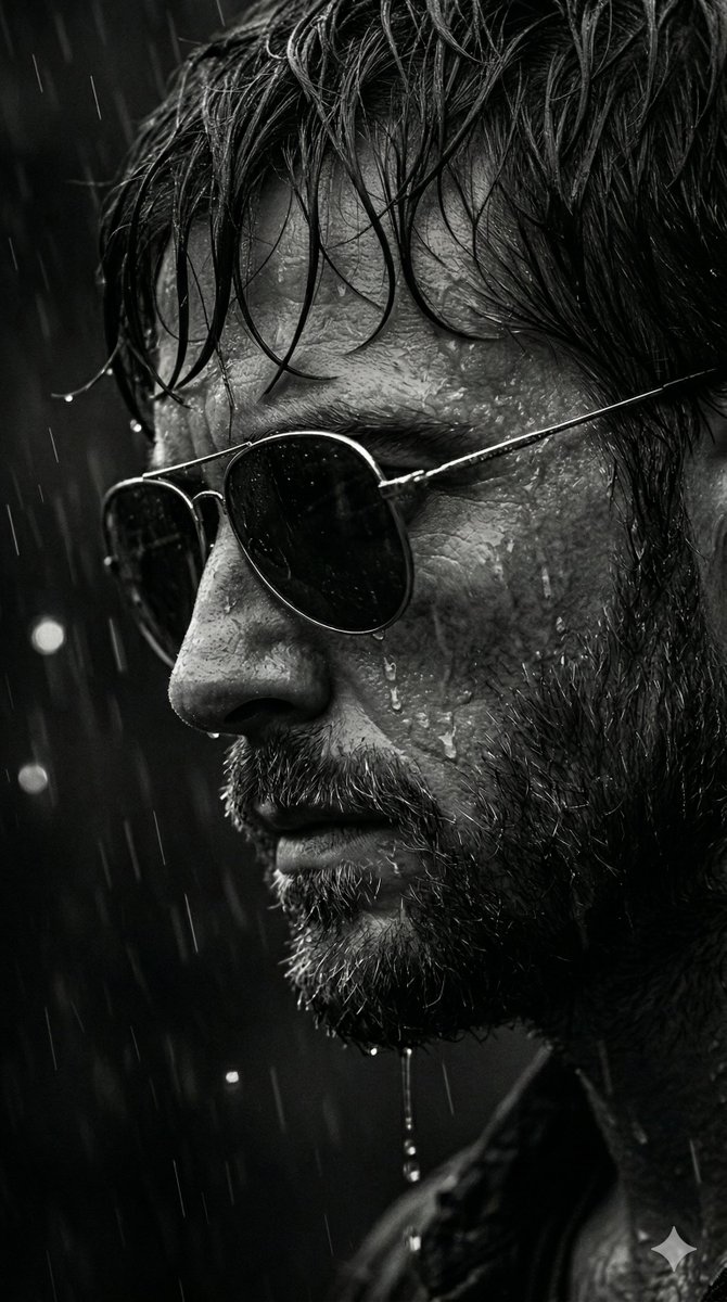 Rain-Kissed Reflection: A Cinematic Black-and-White Portrait
