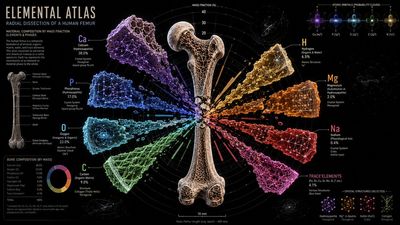 Human femur fractures into elemental spectral rays in deep void