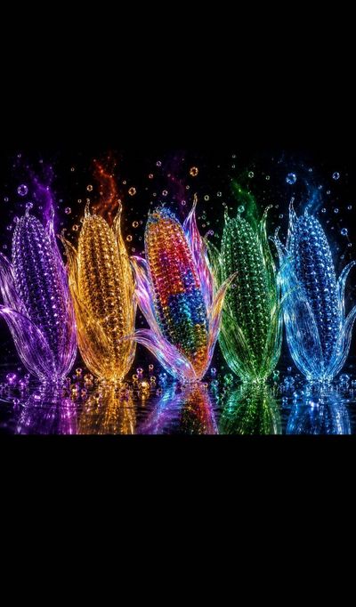 Ultra-Realistic Crystal Corn in Cosmic Fantasy