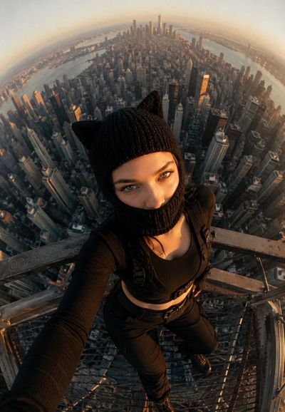 Captivating Overhead View of a Girl in Cat-Ear Fashion