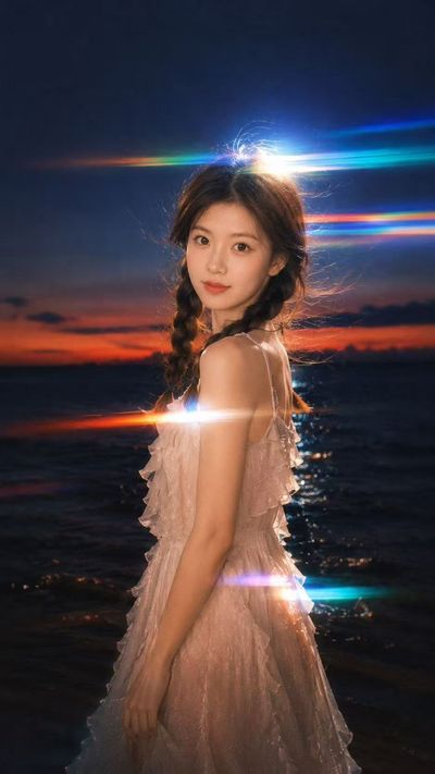 Hyper-Realistic Night Portrait with Rainbow Prism Effects