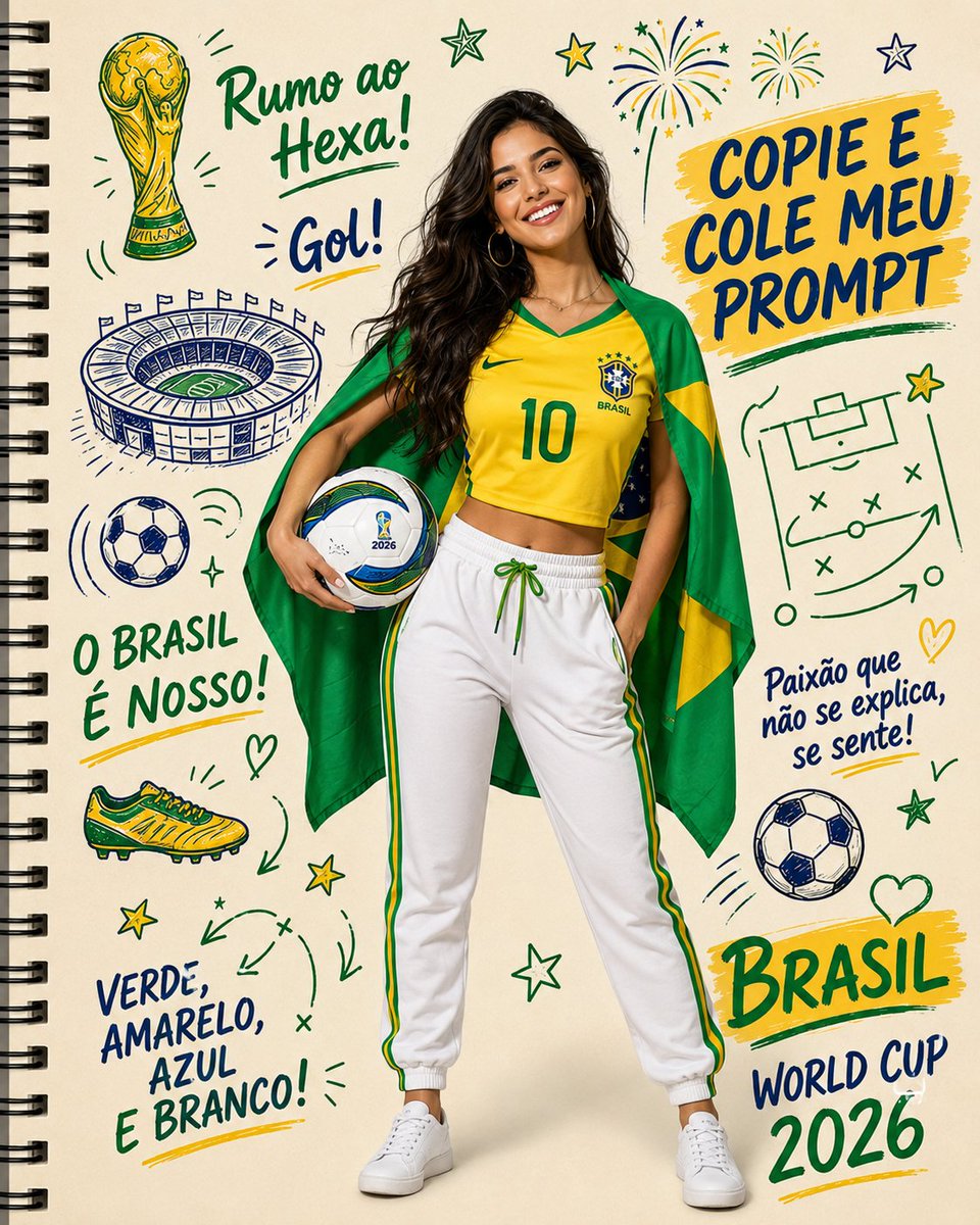 Brazilian woman in No. 10 jersey holds World Cup 2026 ball