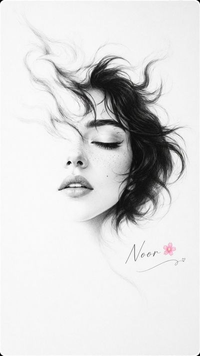 A woman's face emerges from white space in graphite