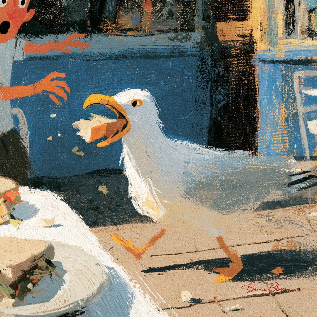Cheeky Seagull Struts Away With Stolen Sandwich At Seaside Café