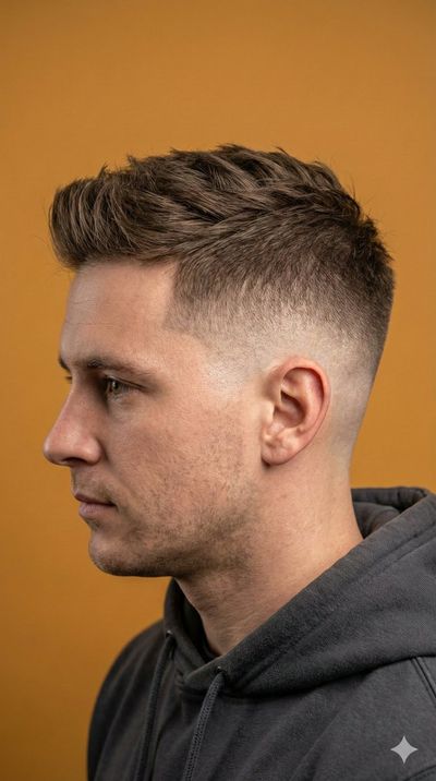 Precision Haircut Portrait in Warm Studio Lighting