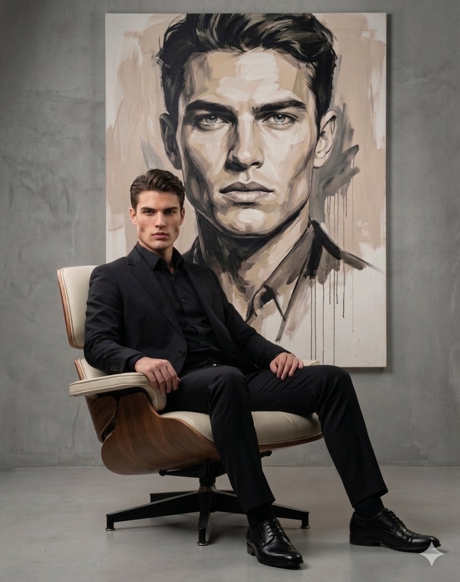 Cinematic Portrait of Elegance in Industrial Studio
