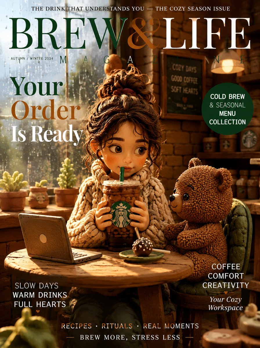 A cozy claymation girl hugs a giant Starbucks cup