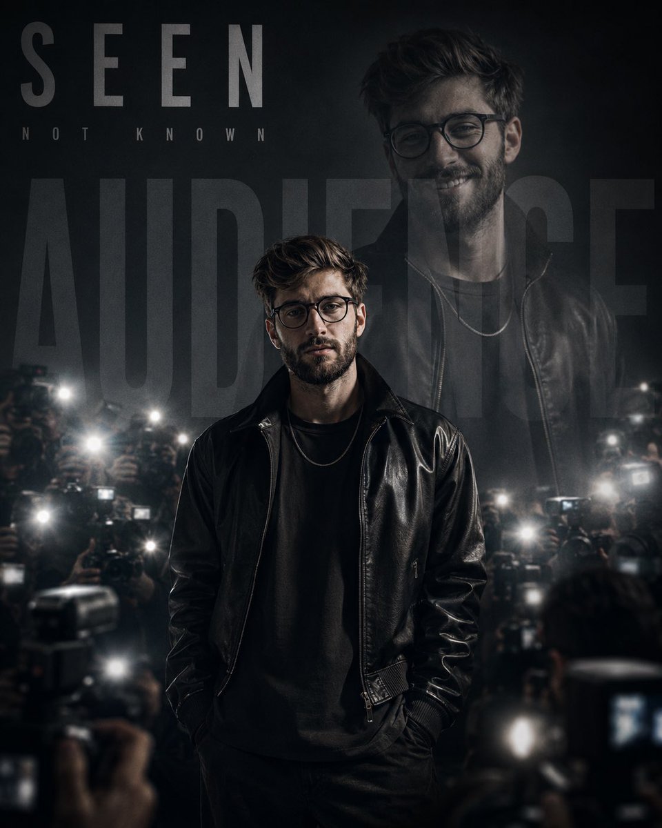 Exhausted young man in monochrome faces blinding paparazzi flashes