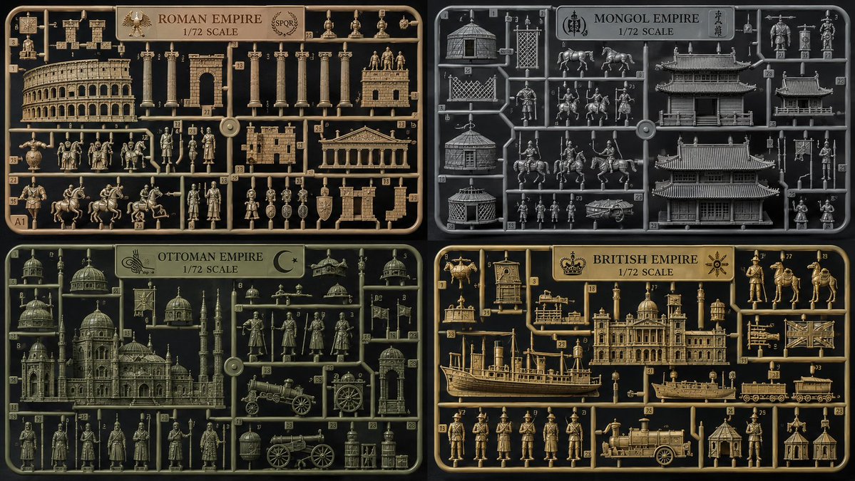 Four ancient empires become miniature plastic model kits on sprues