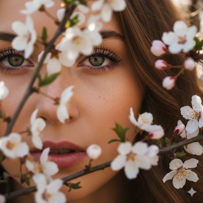Through the Blossom Veil: A Serene Portrait