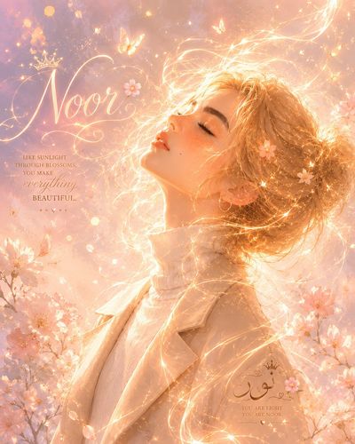 A blonde woman with closed eyes shines with golden light strands