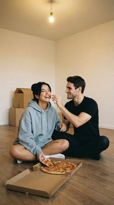 A Cozy First Night: Pizza and Laughter on the Floor