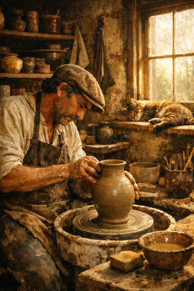 Crafting in Warmth: A Potter's Studio Moment