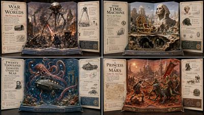 Macro gatefold reveals an isometric sci-fi pop-up dossier