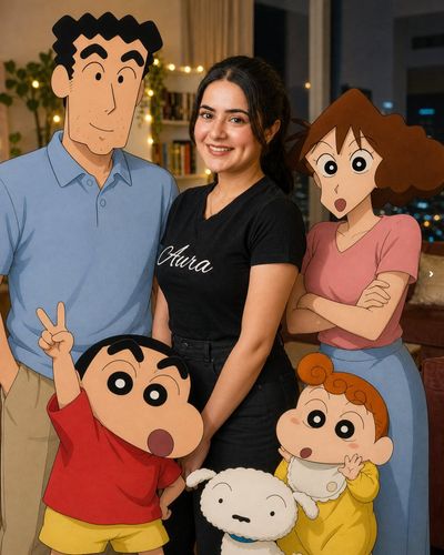 Family Portrait with Shinchan in Realistic Setting