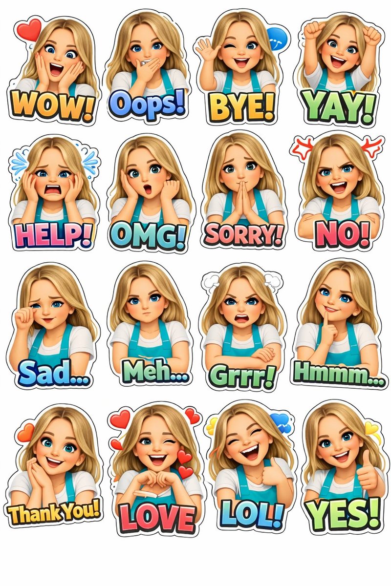 Vibrant 3D Cartoon Girl Sticker Pack