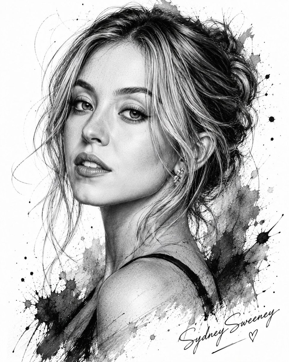 Elegant graphite portrait captures her confident gaze and soft smile