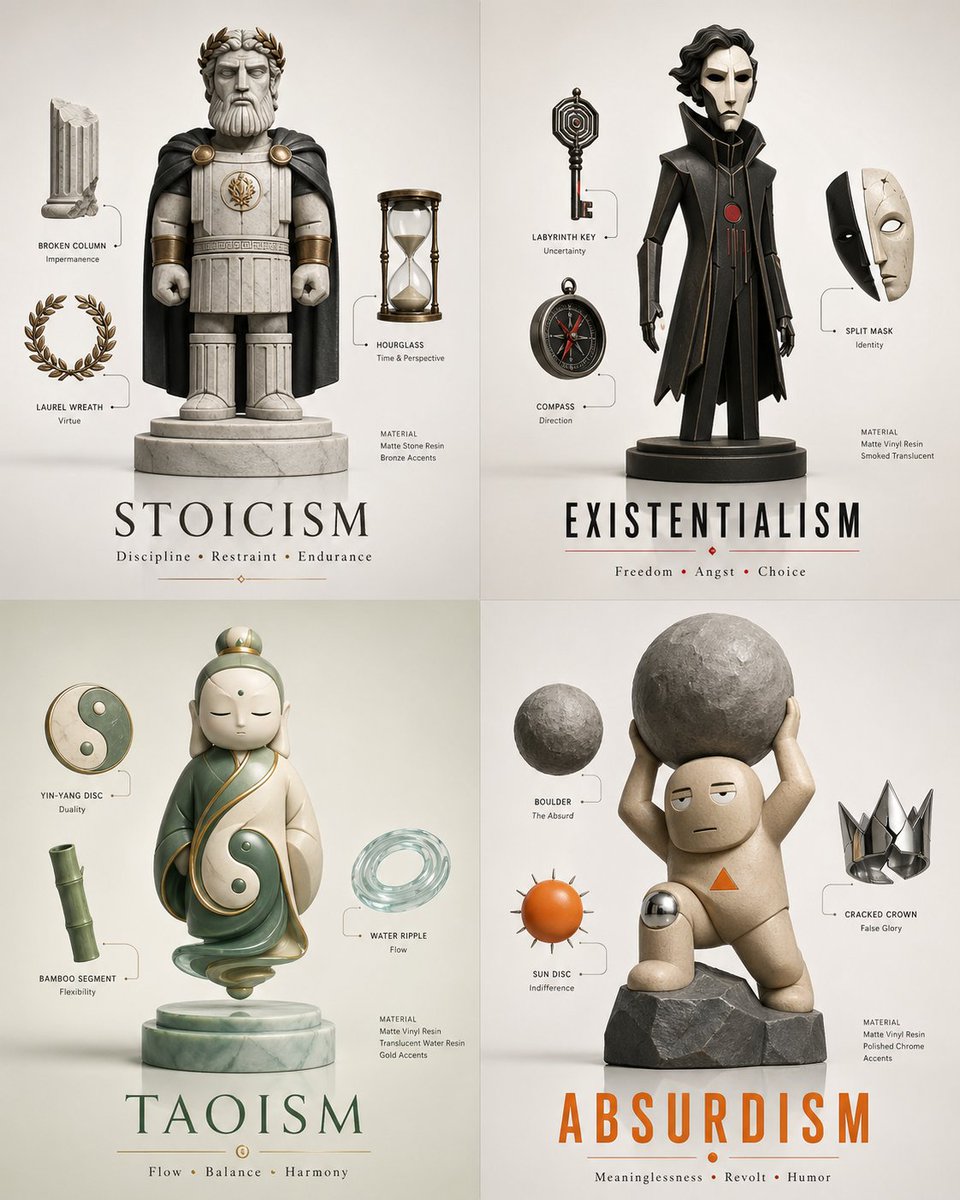 4 Philosophy Systems as 3D Designer Art Toys