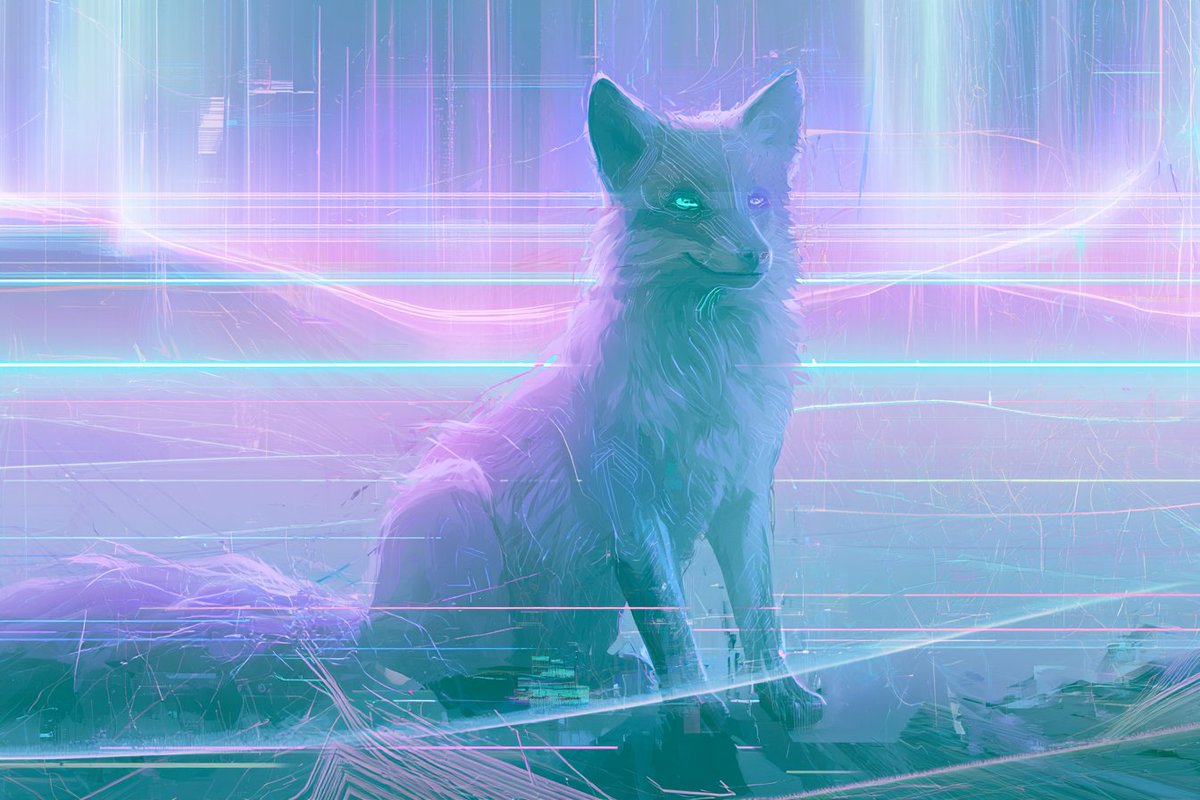 A lone traveler stands beneath neon aurora glitch waves