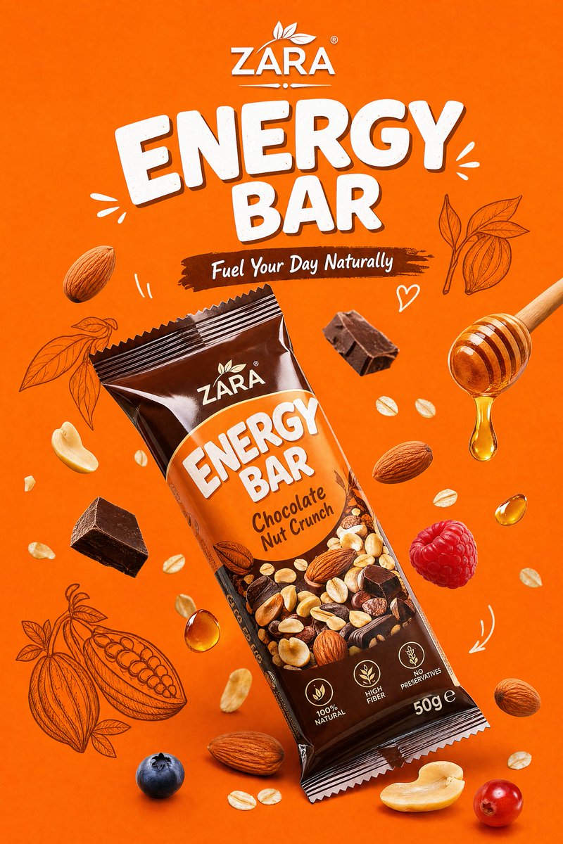 Colorful energy bar floats with fresh berries and nuts