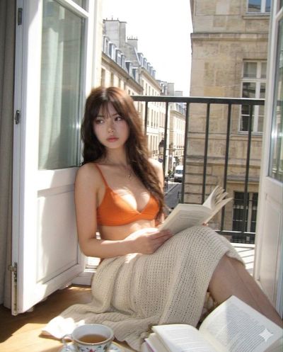 A woman reads on a balcony in a sunny European apartment